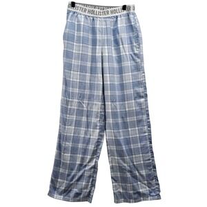 Hollister Sleep Womens Small Blue White Plaid Pajama Pants Logo Waistband Lounge